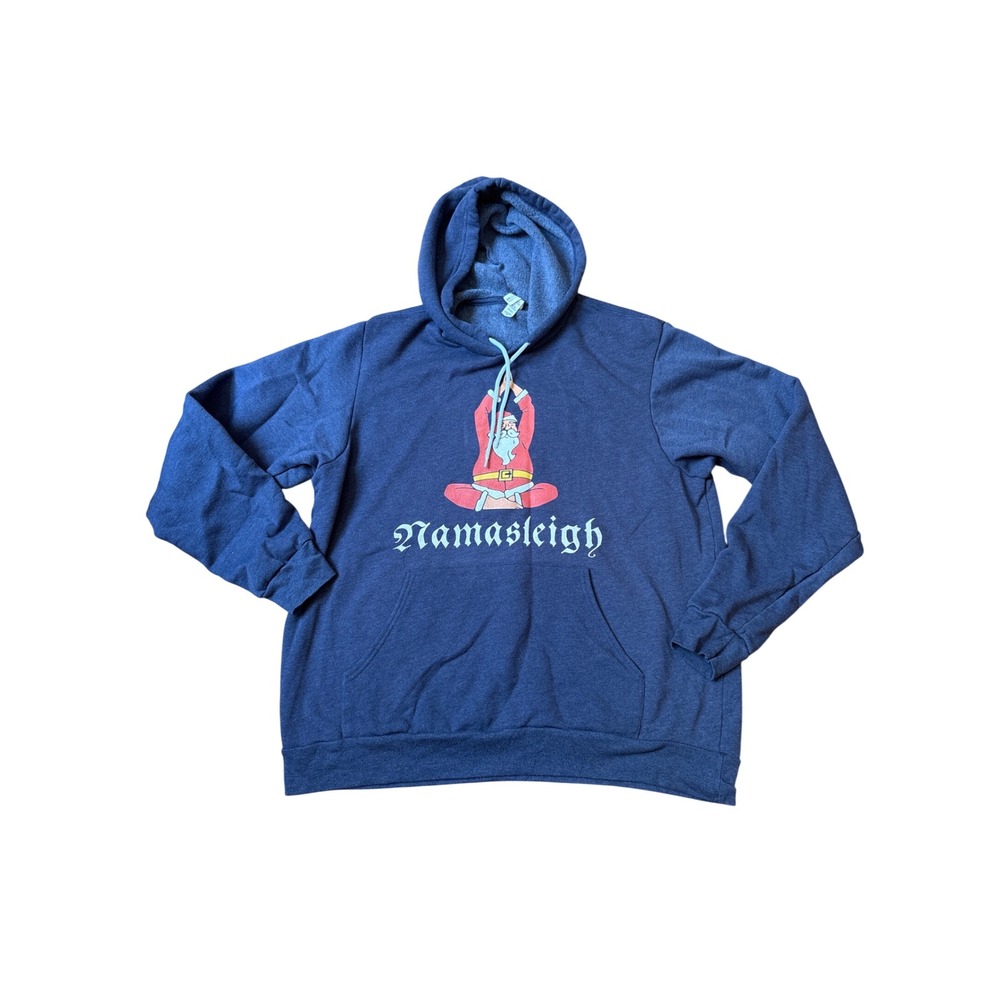 Bella Fleece Hoodie Women Blue Namasleigh Santa Yoga Christmas Graphic SIZE XL